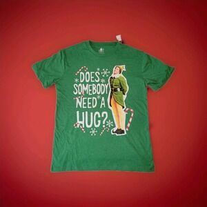 ELF Mens Small Buddy Does Somebody Need A Hug Green Christmas Unisex Tshirt Top